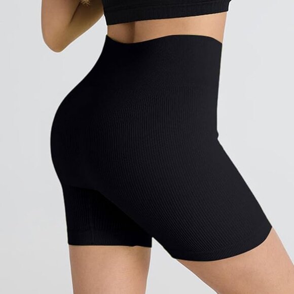 Black & Cream Ribbed Knit 2 Pack Biker Shorts Women's Size Small NEW - Picture 1 of 4